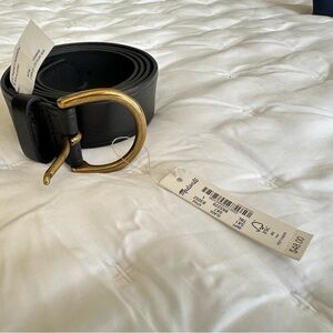 NWT Madewell Black Leather Belt with Antique Gold D-Ring Buckle